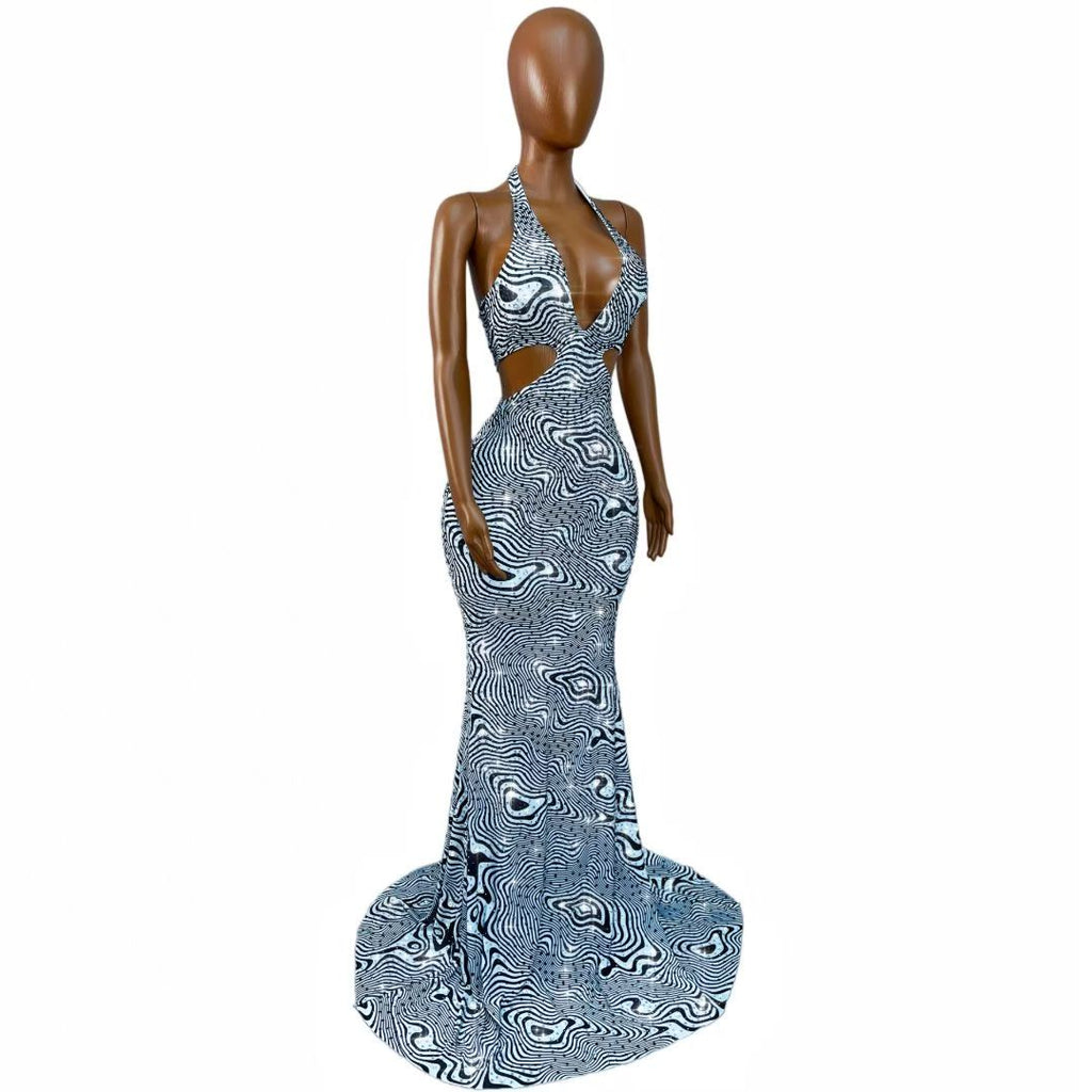 CELESINYI Xiaobanma Crystal Zebra Mermaid Gown