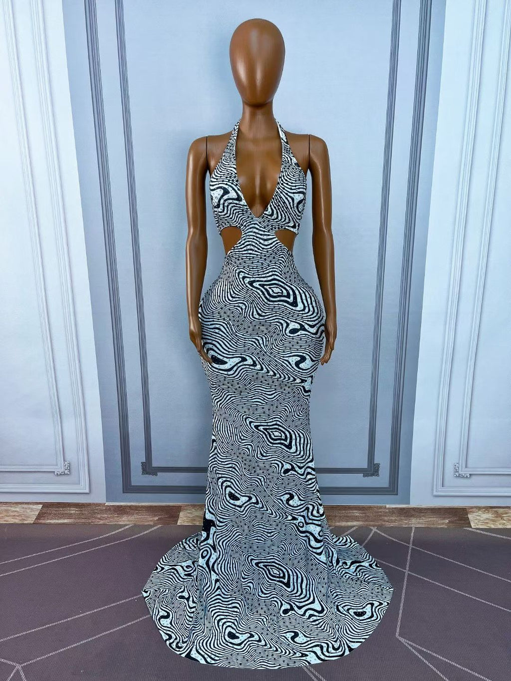 CELESINYI Xiaobanma Crystal Zebra Mermaid Gown