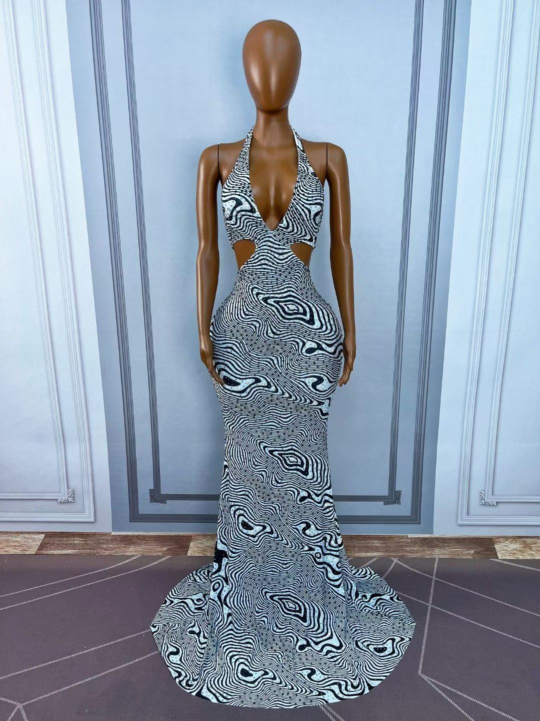 CELESINYI Xiaobanma Crystal Zebra Mermaid Gown