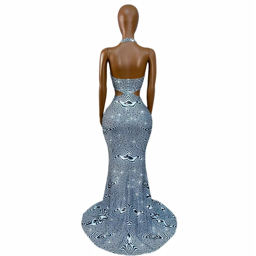 CELESINYI Xiaobanma Crystal Zebra Mermaid Gown