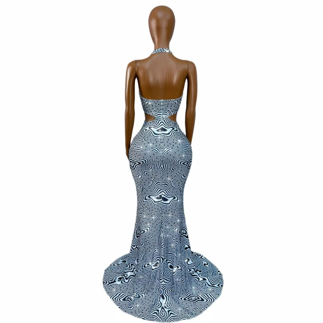 CELESINYI Xiaobanma Crystal Zebra Mermaid Gown