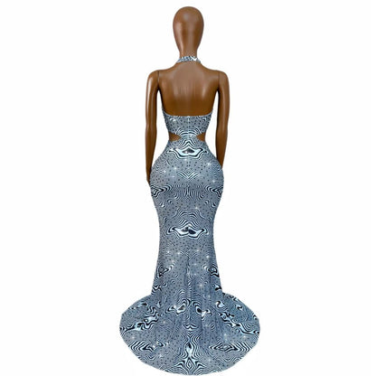 CELESINYI Xiaobanma Crystal Zebra Mermaid Gown