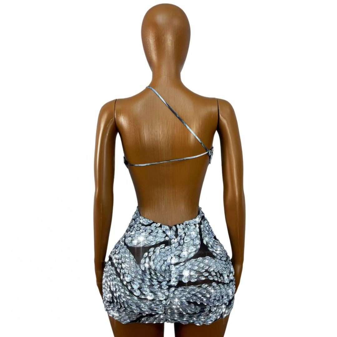CELESINYI Raobaishe Crystal Cutout Mini Dress