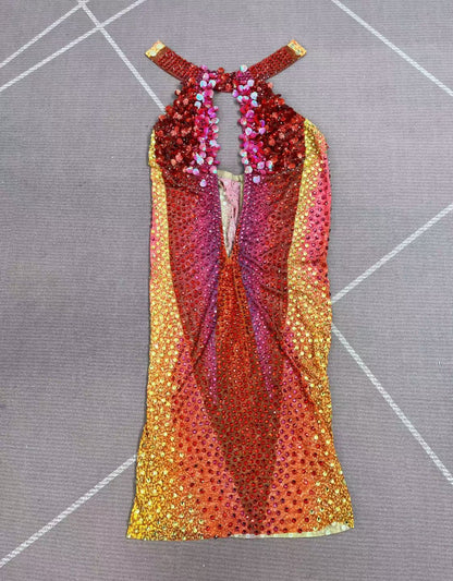 CELESINYI Honghaixia Crystal Choker Mini Dress