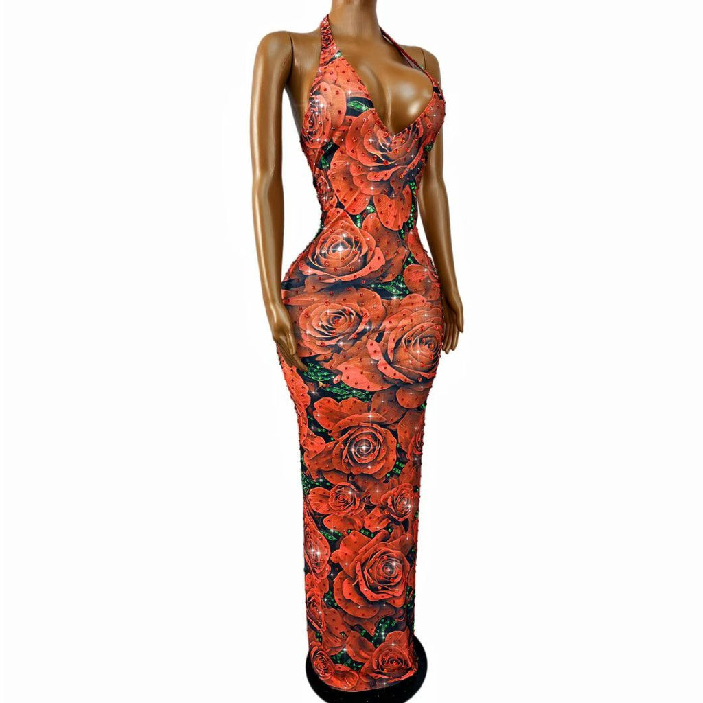 CELESINYI Meiguihuaban Crystal Rose Print Gown