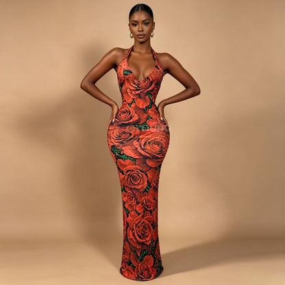 CELESINYI Meiguihuaban Crystal Rose Print Dress