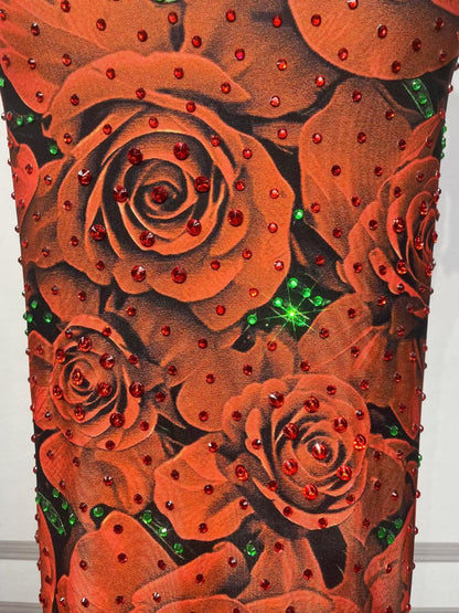 CELESINYI Meiguihuaban Crystal Rose Print Dress