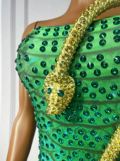 CELESINYI Lvbaoshe Crystal Emerald Snake Gown