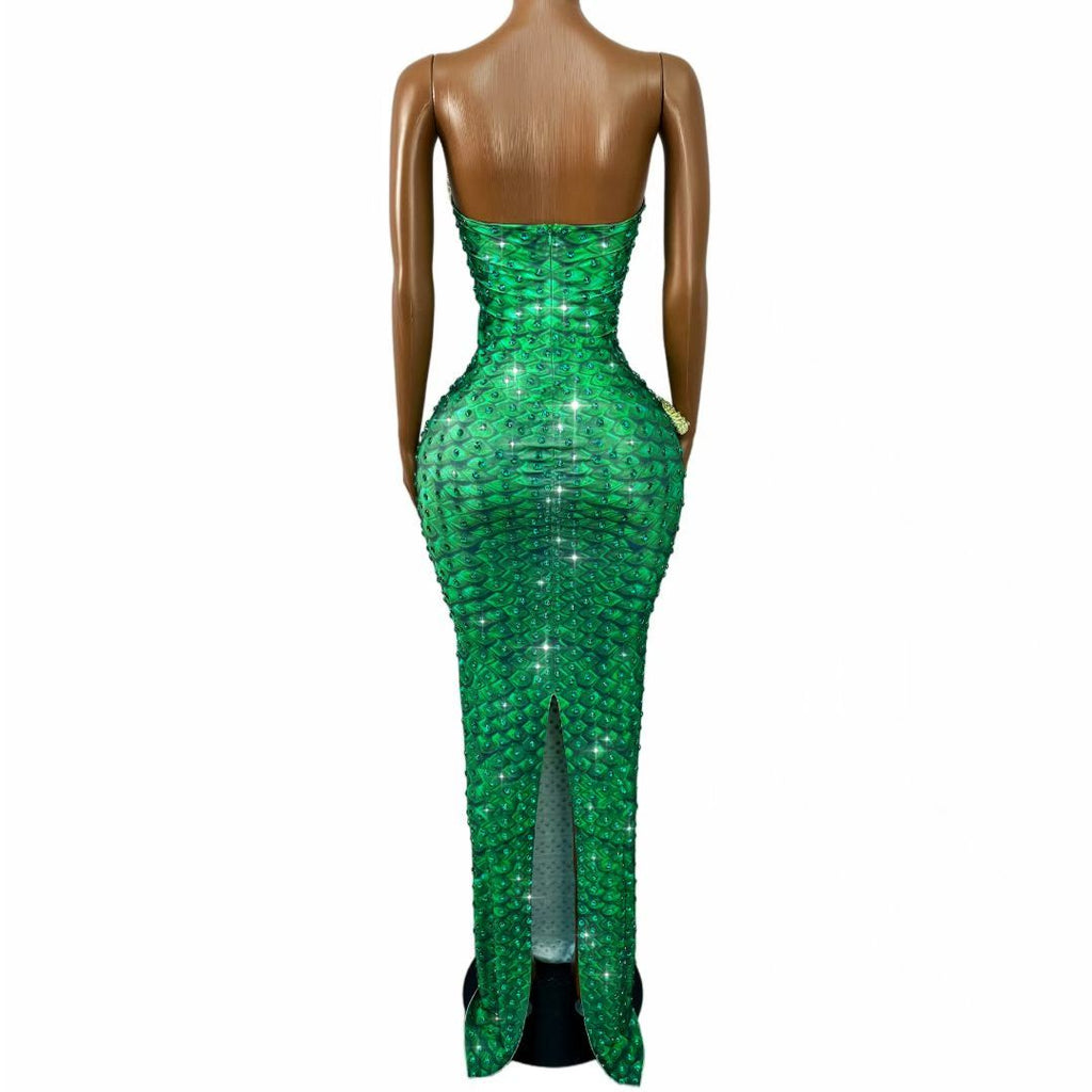CELESINYI Lvbaoshe Crystal Emerald Snake Gown