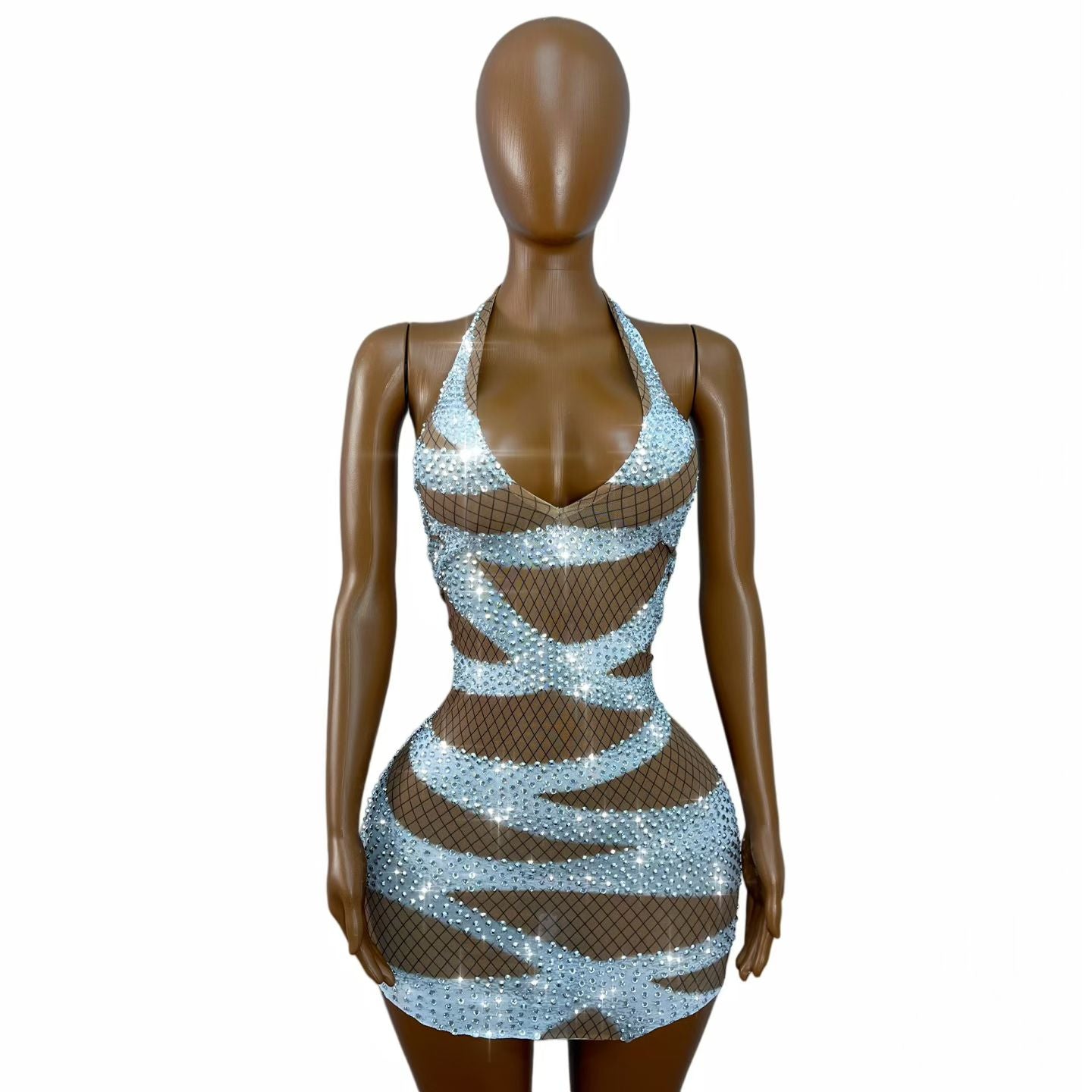 CELESINYI Chanrao Rhinestone Party Dress