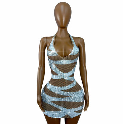 CELESINYI Chanrao Rhinestone Party Dress