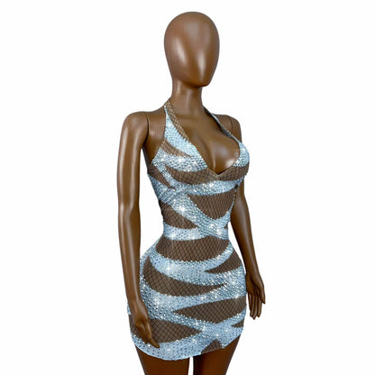 CELESINYI Chanrao Rhinestone Party Dress