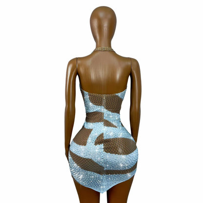 CELESINYI Chanrao Rhinestone Party Dress