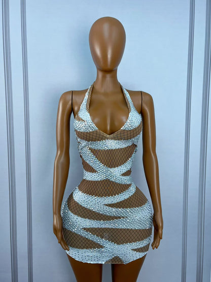 CELESINYI Chanrao Rhinestone Party Dress