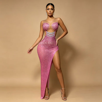 CELESINYI Jinque Crystal Party Dress