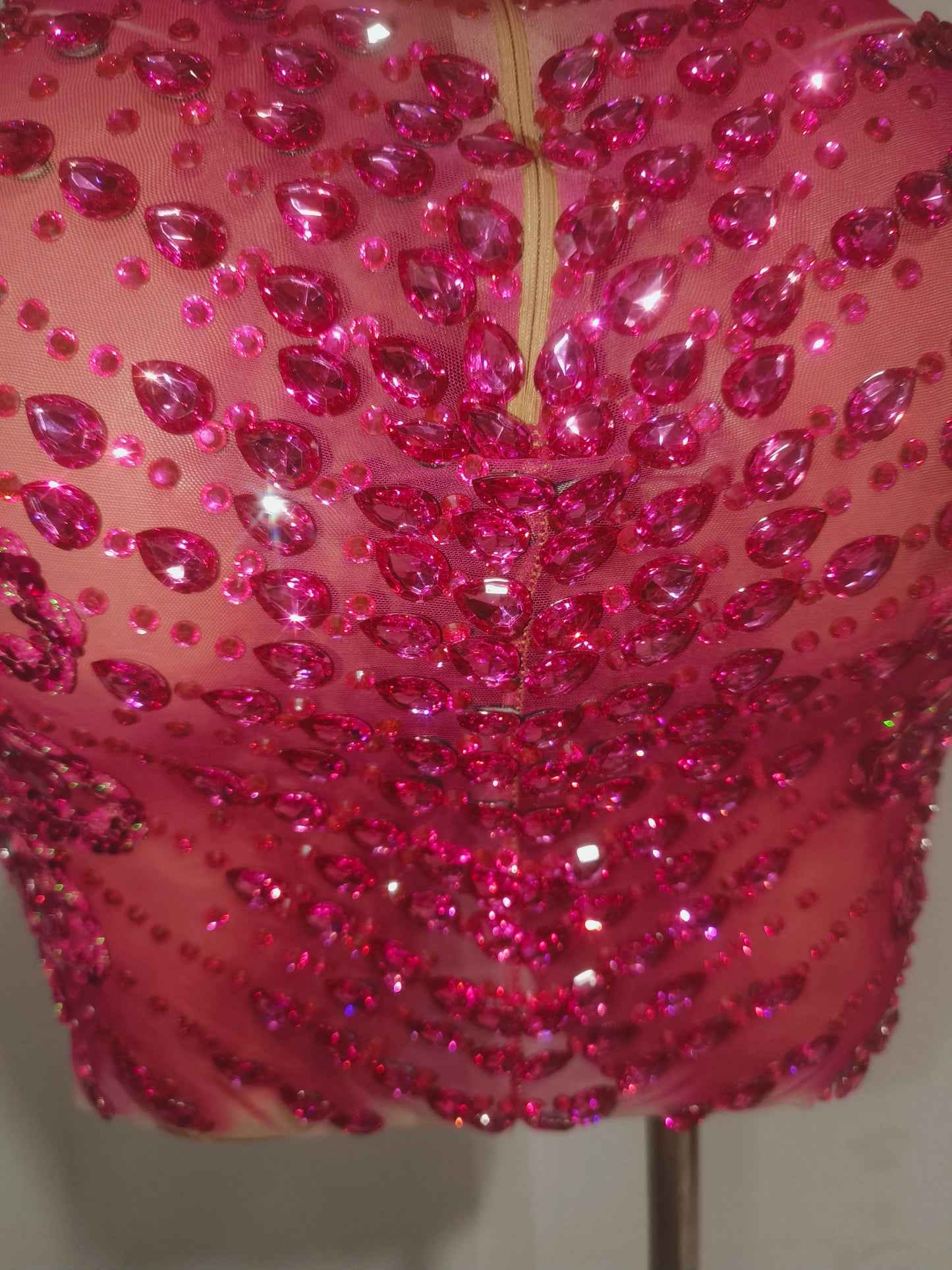CELESINYI Huarong Rhinestone Fuchsia Mini Dress