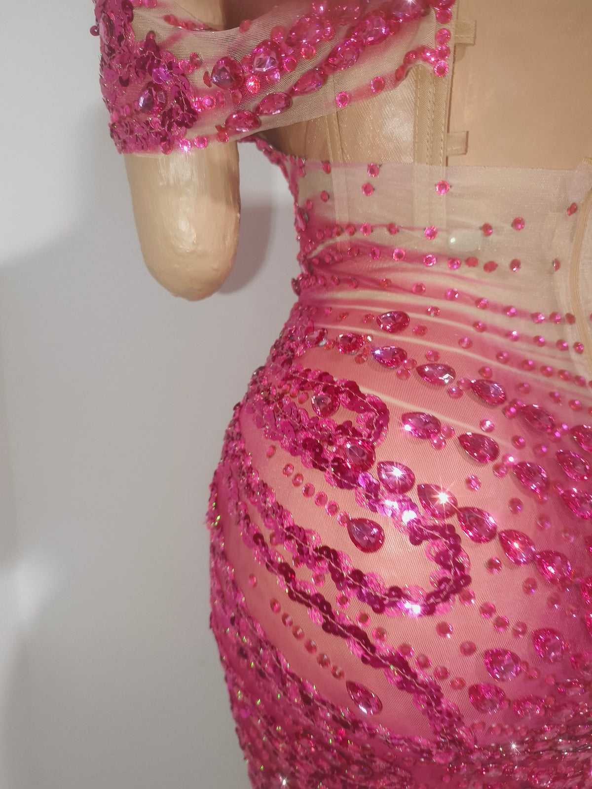 CELESINYI Huarong Rhinestone Fuchsia Mini Dress
