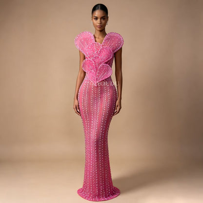 CELESINYI Yehuban Crystal Floral Maxi Dress