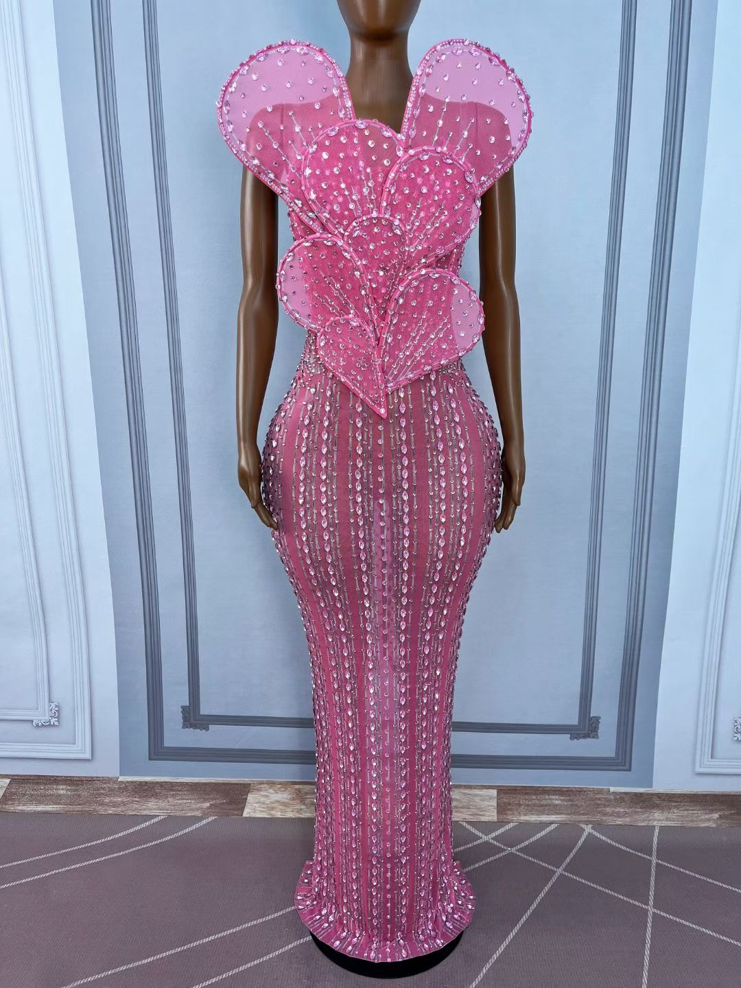 CELESINYI Yehuban Crystal Floral Maxi Dress