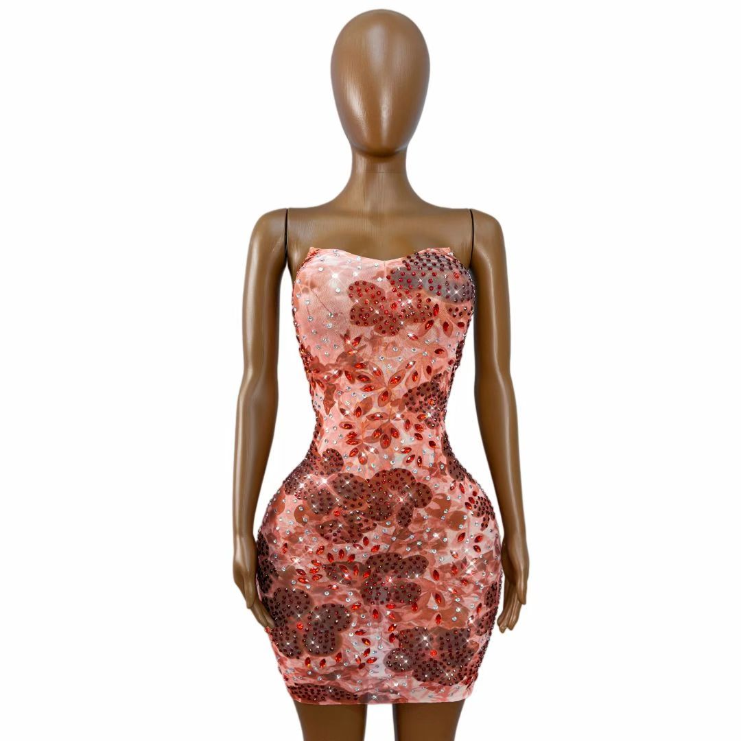 CELESINYI Meihong Crystal Red Party Dress