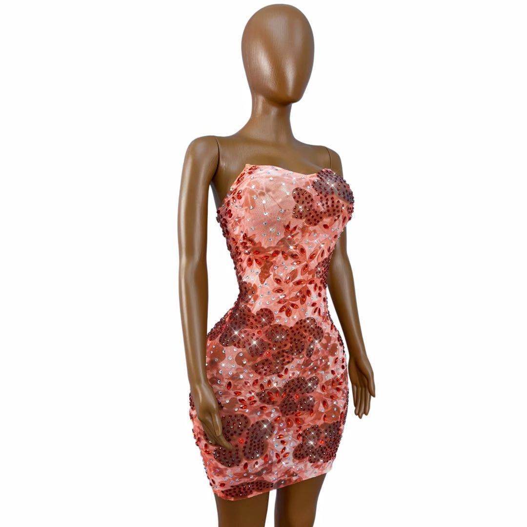 CELESINYI Meihong Crystal Red Party Dress