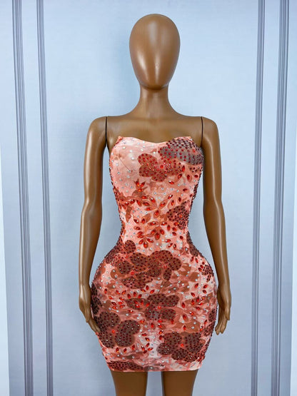 CELESINYI Meihong Crystal Red Party Dress