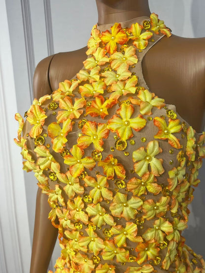 CELESINYI Fengyehua Rhinestone Maple Print Party Dress