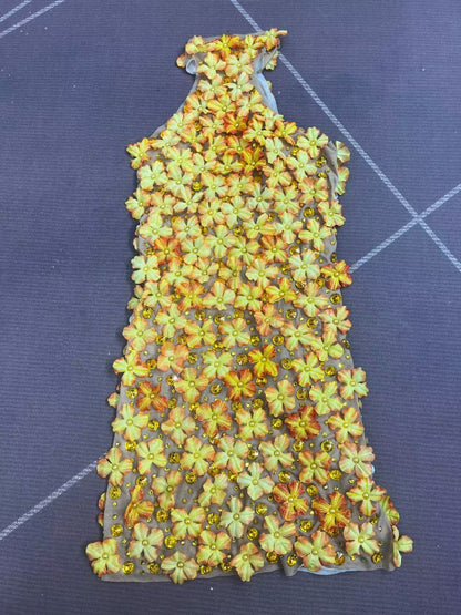 CELESINYI Fengyehua Rhinestone Maple Print Party Dress