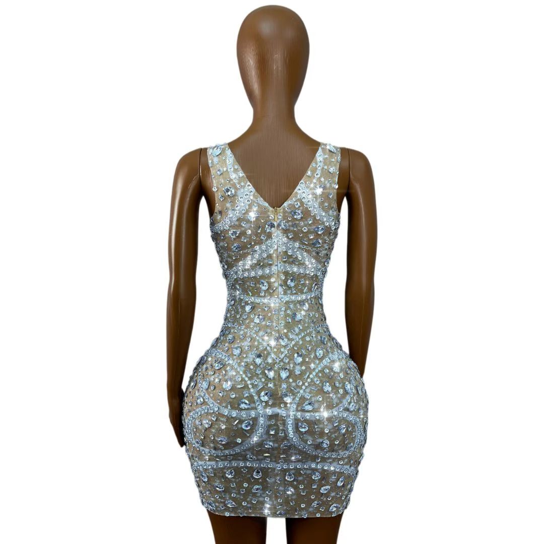 CELESINYI Fengji Crystal Second Skin Mini Dress