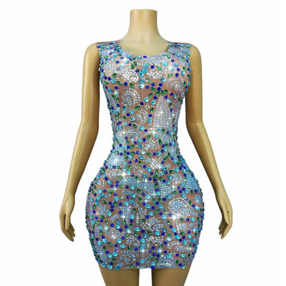 CELESINYI Chuanchuan Rhinestone Beaded Party Dress