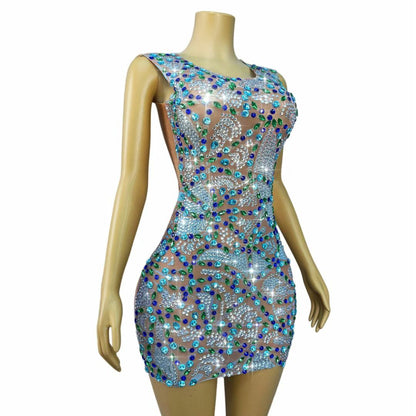 CELESINYI Chuanchuan Rhinestone Beaded Party Dress