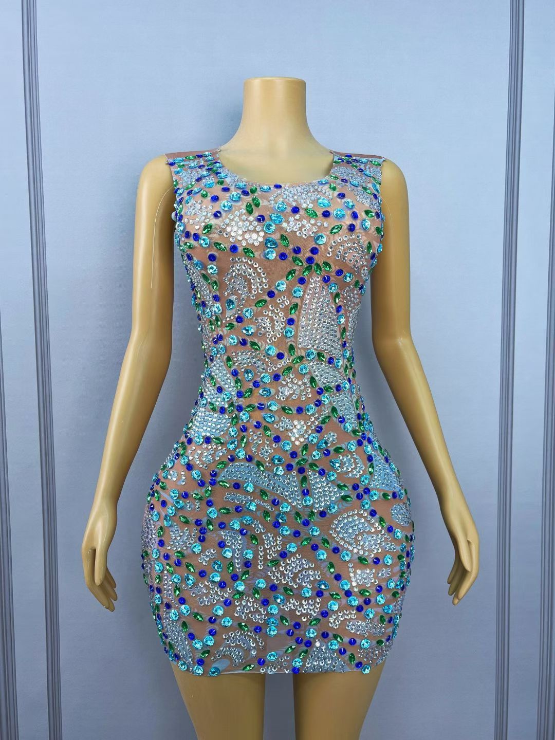 CELESINYI Chuanchuan Rhinestone Beaded Party Dress