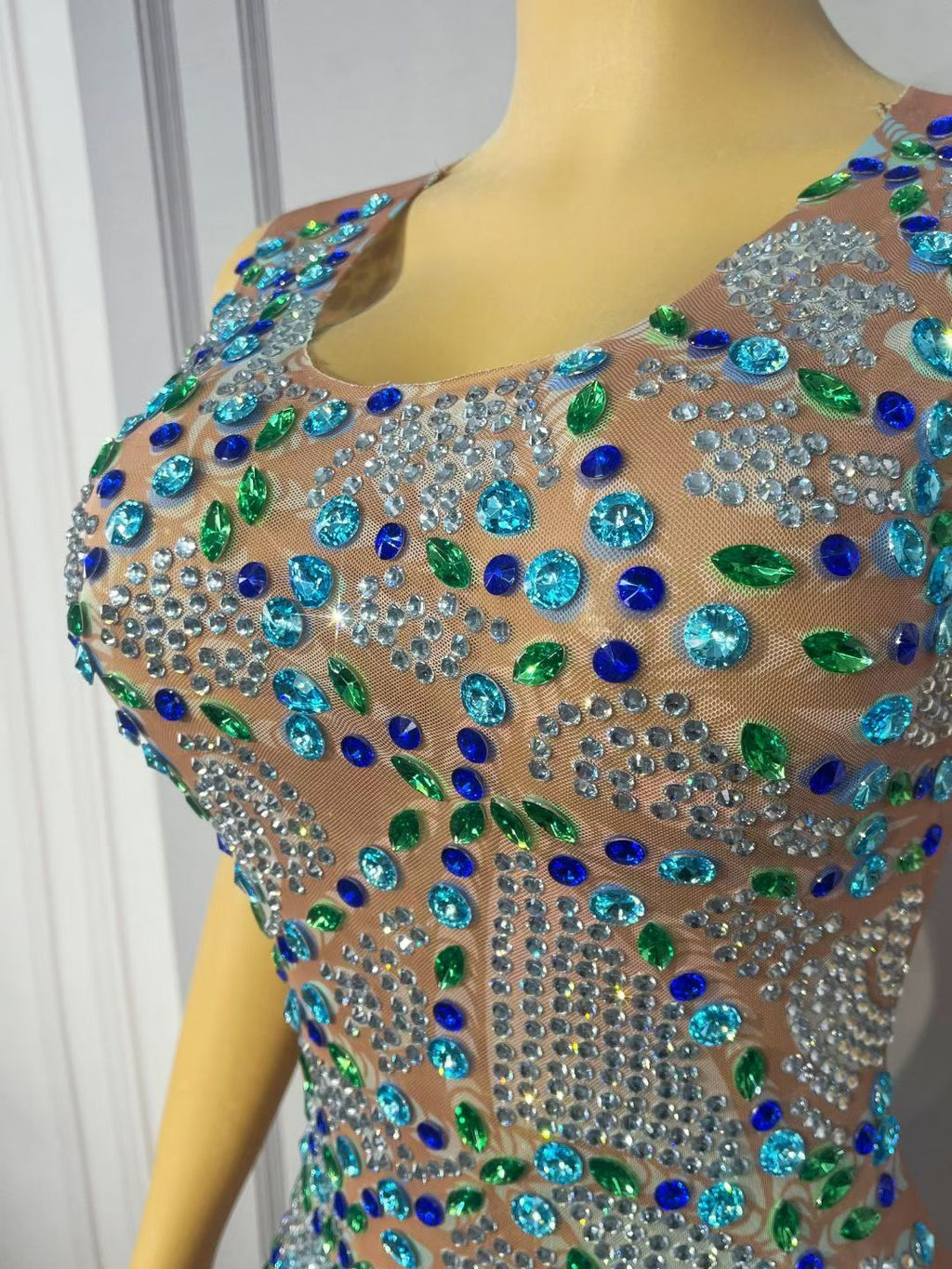 CELESINYI Chuanchuan Crystal Gem Mosaic Mini Dress