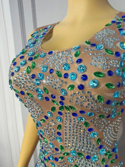 CELESINYI Chuanchuan Rhinestone Beaded Party Dress
