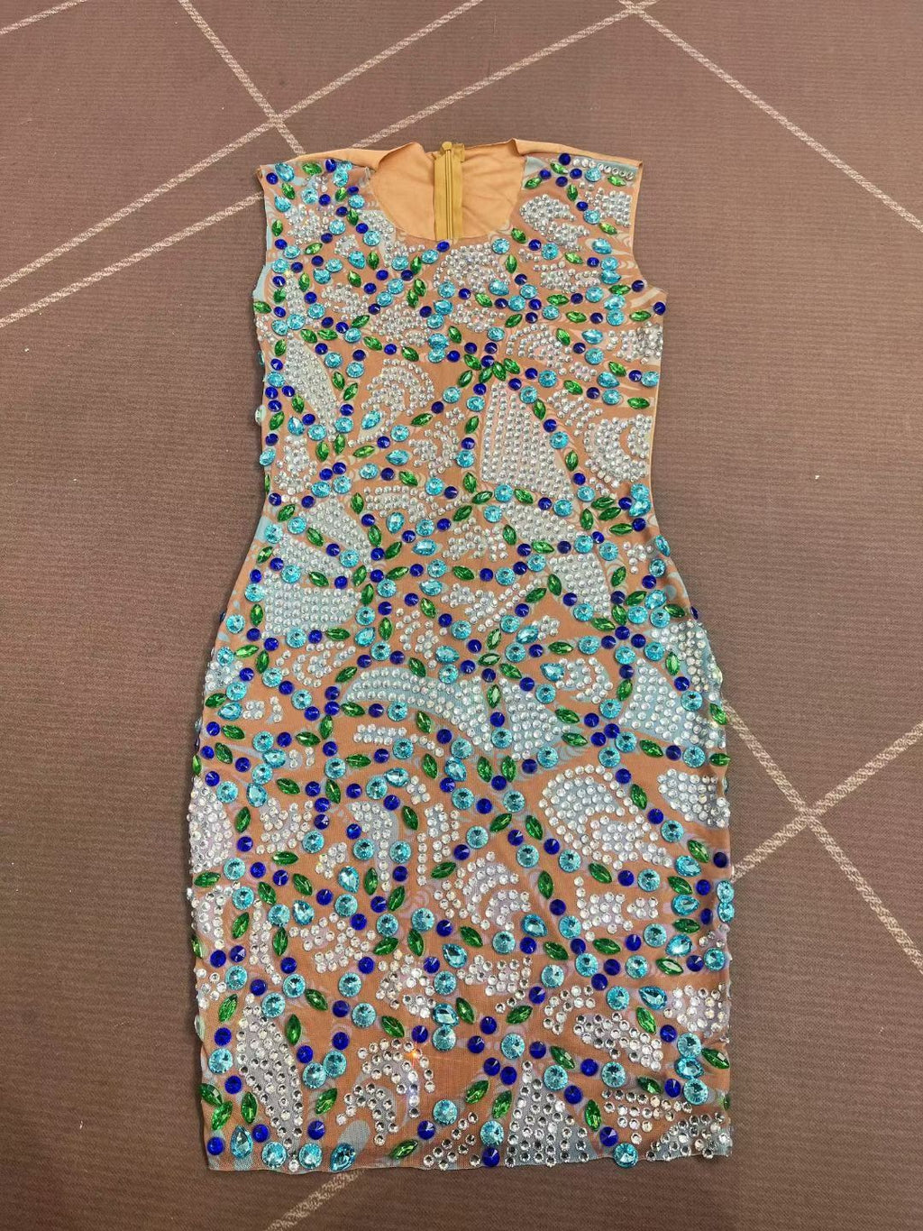 CELESINYI Chuanchuan Crystal Gem Mosaic Mini Dress