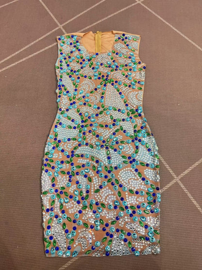 CELESINYI Chuanchuan Rhinestone Beaded Party Dress