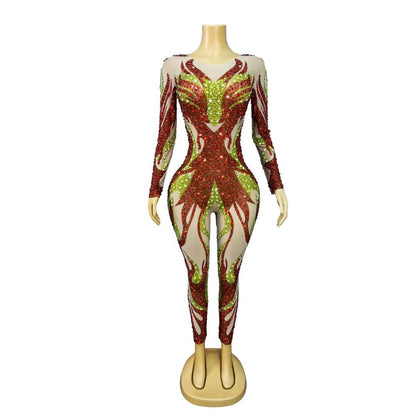 CELESINYI Chiyan Crystal Flame Print Party Dress