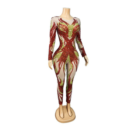 CELESINYI Chiyan Crystal Flame Print Party Dress