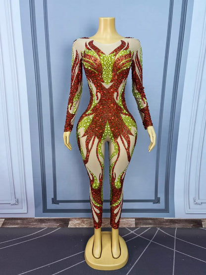 CELESINYI Chiyan Crystal Flame Print Party Dress