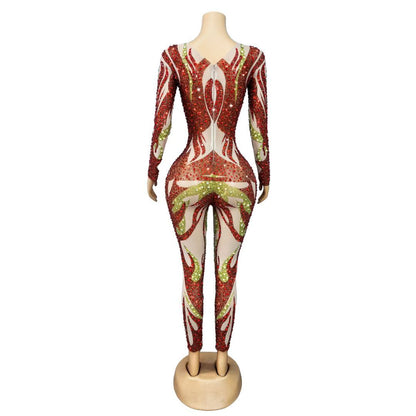 CELESINYI Chiyan Crystal Flame Print Party Dress