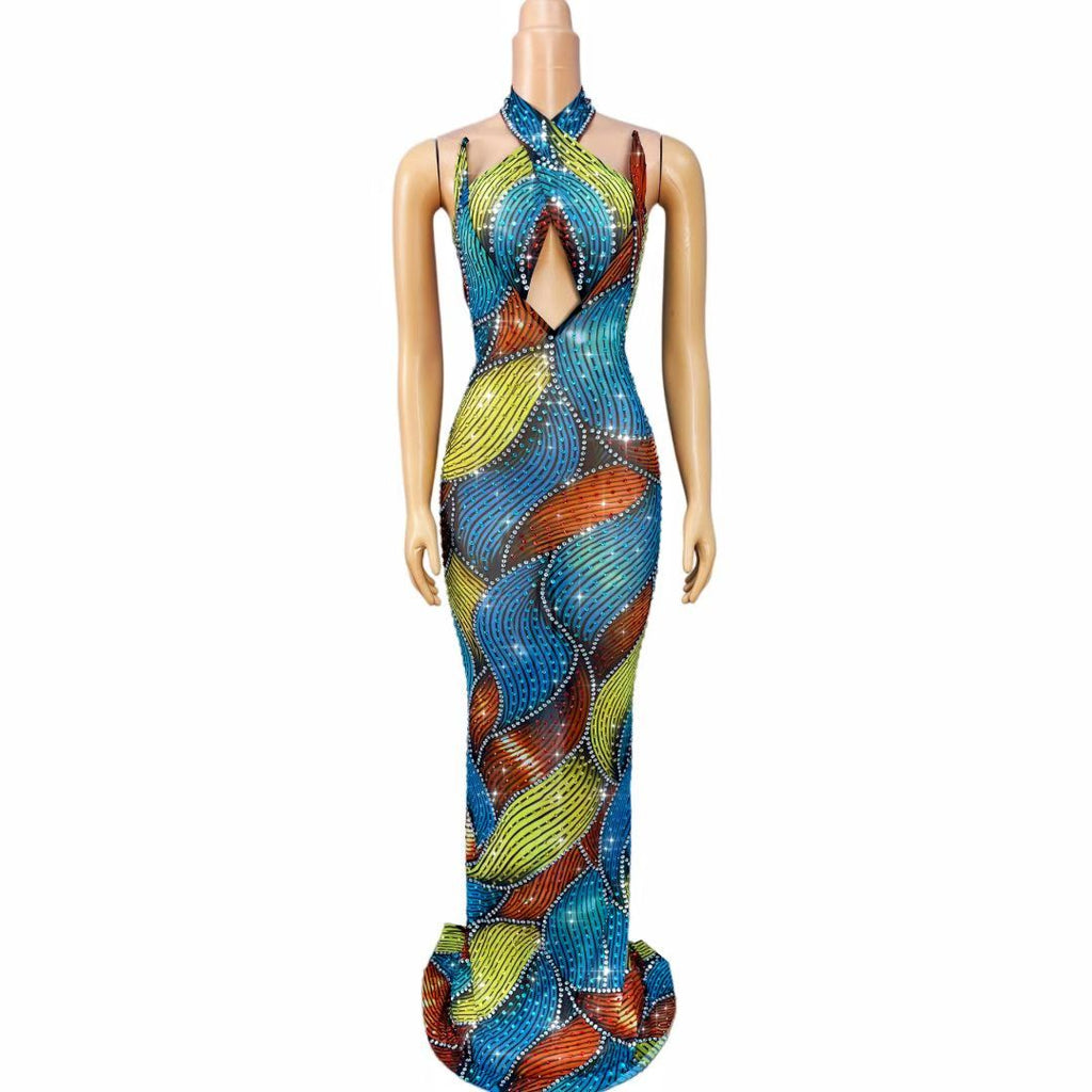 CELESINYI Caisehong Rainbow Crystal Mermaid Gown