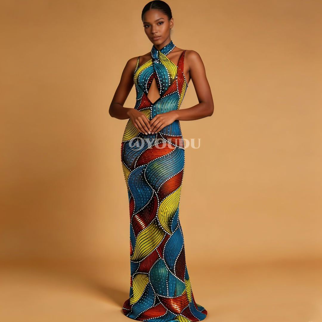 CELESINYI Caisehong Rainbow Crystal Mermaid Gown