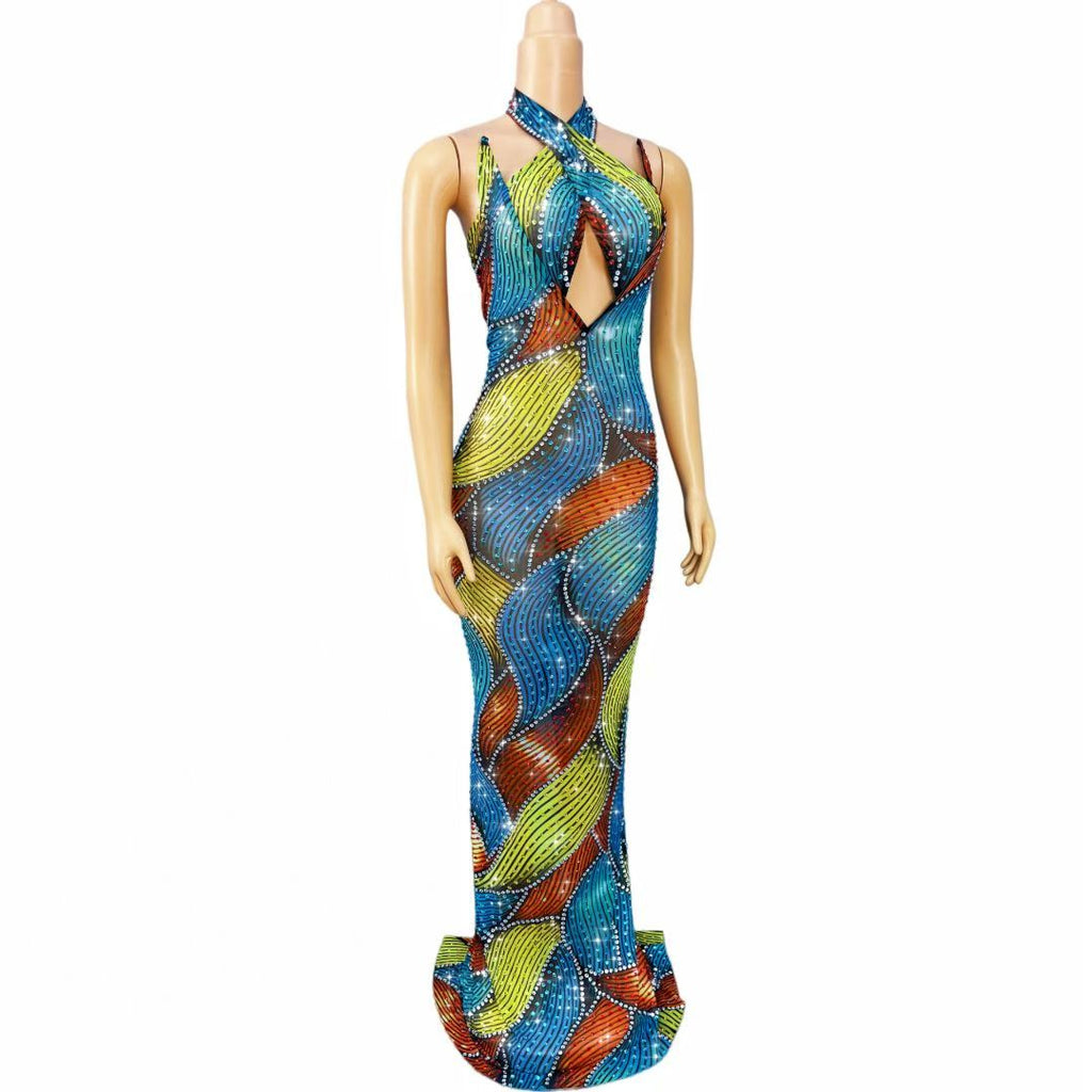 CELESINYI Caisehong Rainbow Crystal Mermaid Gown