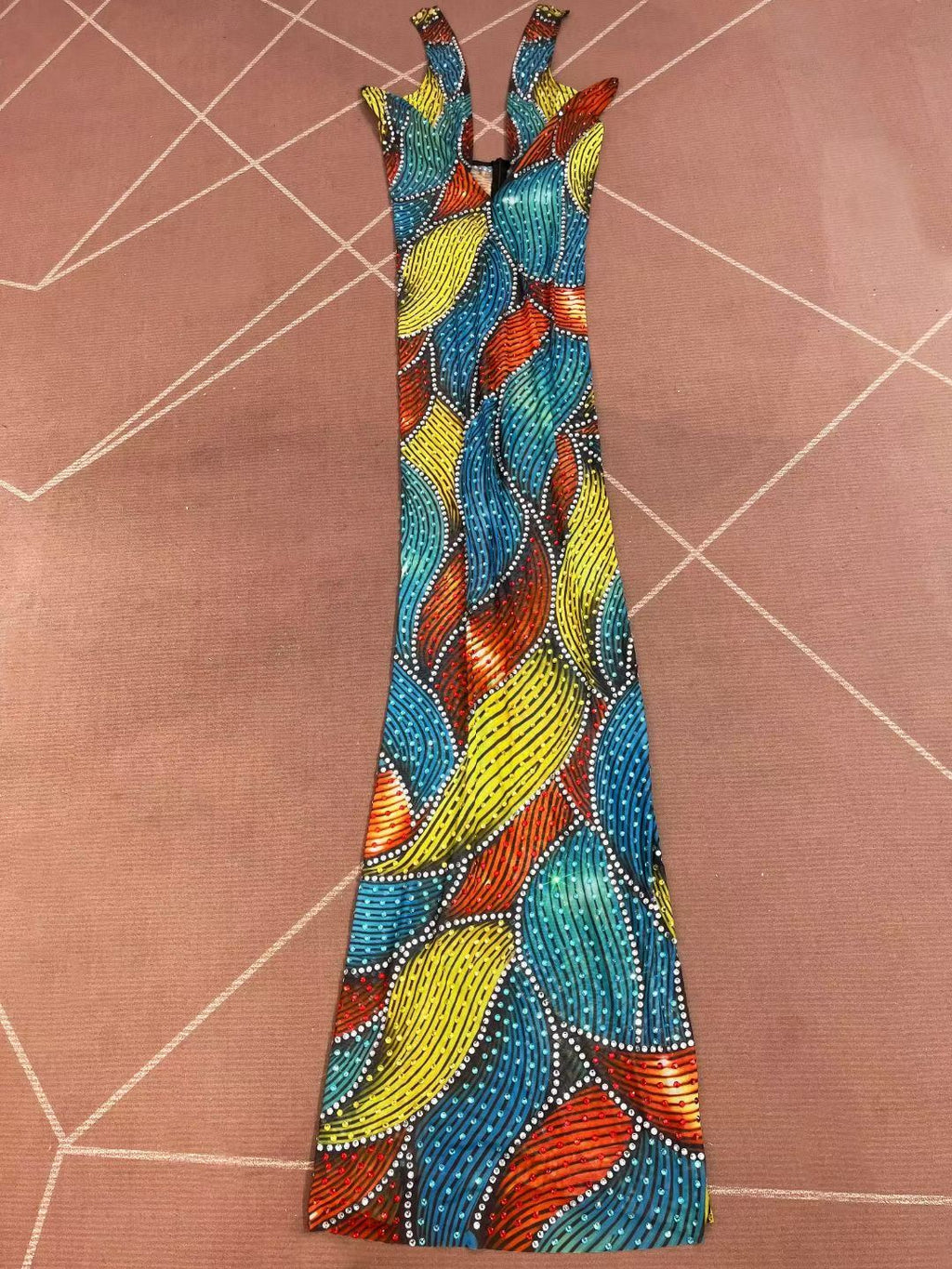 CELESINYI Caisehong Rainbow Crystal Mermaid Gown