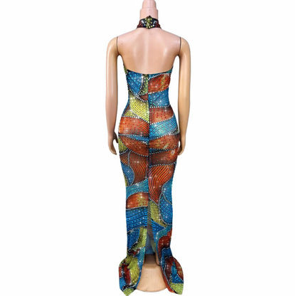 CELESINYI Caisehong Crystal Rainbow Party Dress