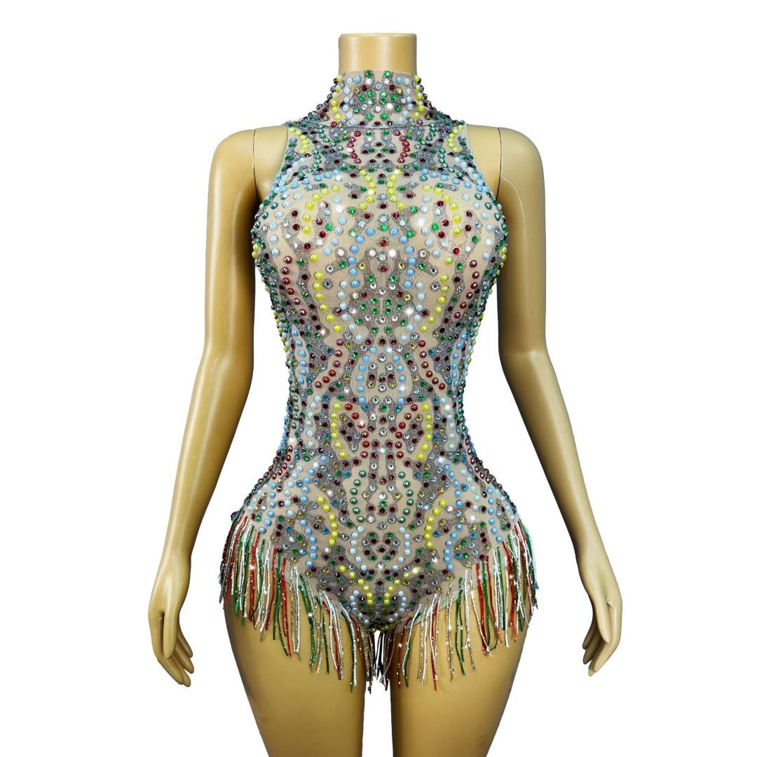 CELESINYI Caihongqiao Rhinestone Rainbow Party Dress