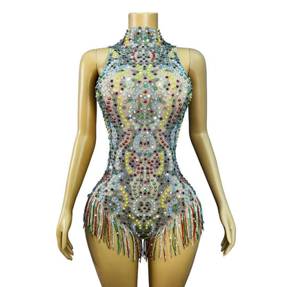 CELESINYI Caihongqiao Rhinestone Rainbow Party Dress