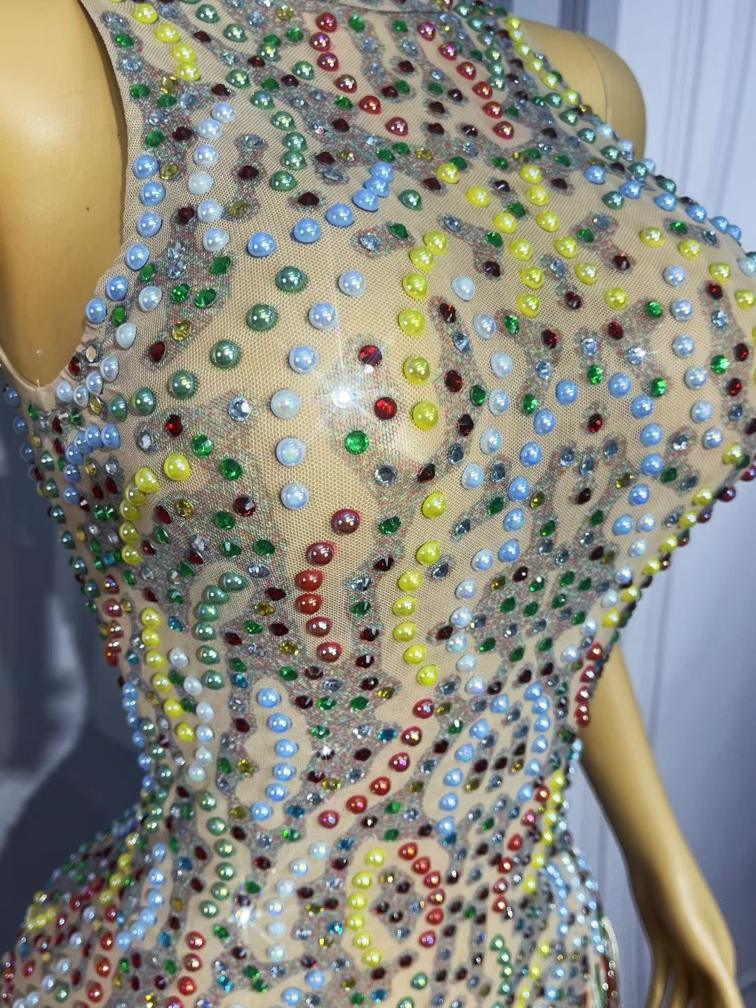 CELESINYI Caihongqiao Rhinestone Rainbow Party Dress