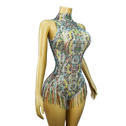 CELESINYI Caihongqiao Rhinestone Rainbow Party Dress