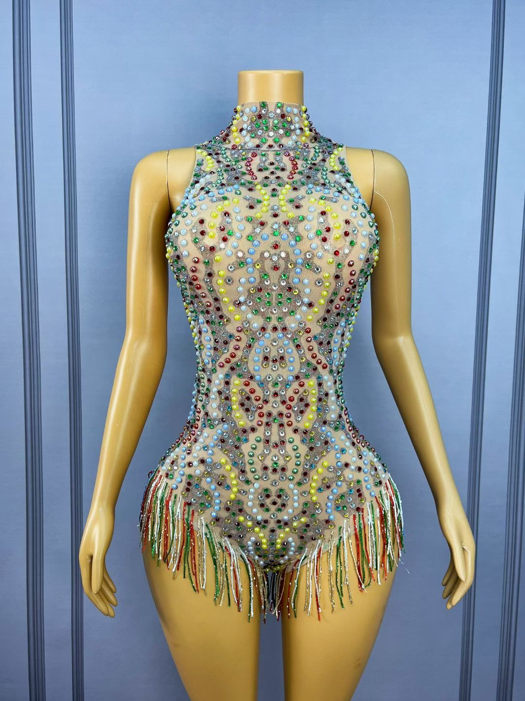 CELESINYI Caihongqiao Rhinestone Rainbow Party Dress